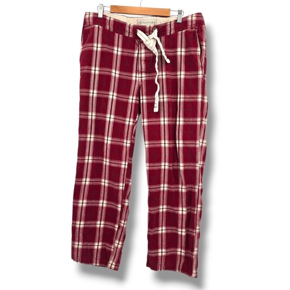 Abercrombie & Fitch Flannel Thick Vintage Y2K Pants Plaid Drawstring‎ Mens L - Picture 1 of 9